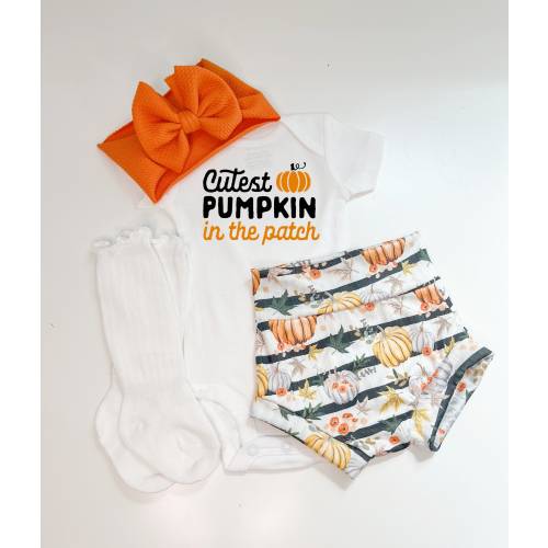 Pumpkin Baby Bummies and Bow Set, Cutest Pumpkin in the Patch Baby Girl Halloween Outfit, 1st Halloween Outfit, Toddler Halloween Set