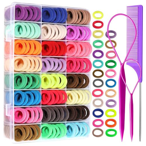 YGDZ 280 PCS Cotton 24 Colors Hair Ties Set with Organizer Box - Seamless Soft Mini Elastics Ponytail Holders and Hair Accessories for Toddlers, Girls, Kids