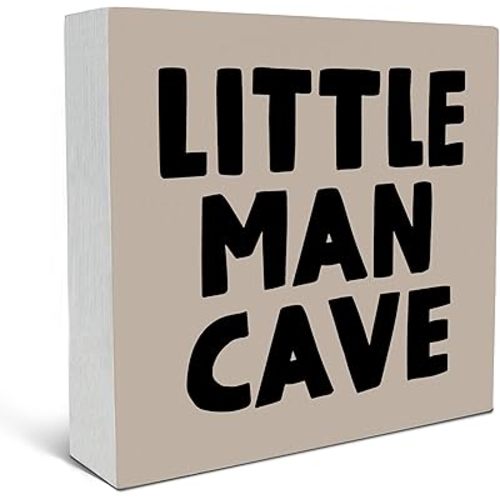 SRADMO Brown Little Man Cave Wood Box Sign Desk Decor, Boho Beige Preppy Wooden Block Box Sign Decoration for Teen Boys Bedroom College Dorm Boys Room Wall Shelf Table Decor Decorative Accessories