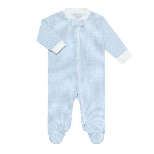 Gingham Zipper Footie - Blue