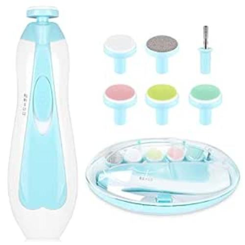 Baby Nail Trimmer Electric,Baby Nail Clippers, 6 in 1 Baby Nail File,Nail File Baby Grooming Kit Manicure Set for Toddler or Adults - Blue