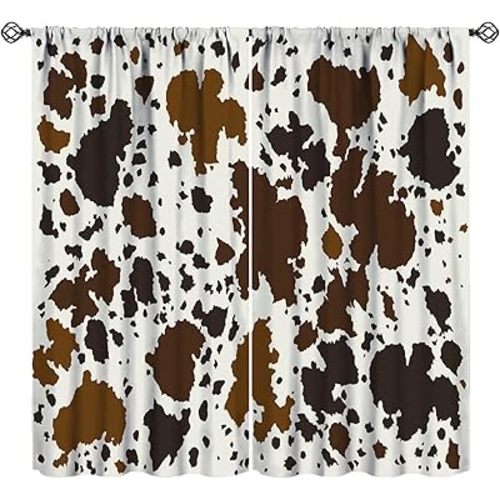 JESTRONRY Brown Cowhide Print Window Curtain for Kids Teens Bedroom Decor,Cute Farmhouse Animals Theme Cow Fur Window Treatment Curtain 52x84 Inch Blackout