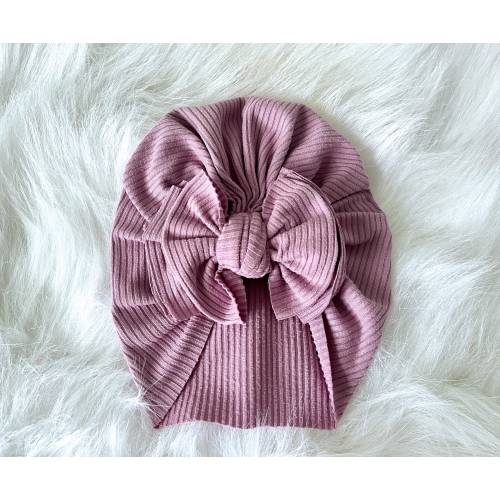 Baby Turban Modern Bow Hat in Aurora Light Mauve Ribbed, Turban Bow Hat, Turban Top Knot Hat, Baby Hat, Baby Turban, Messy Bow Turban
