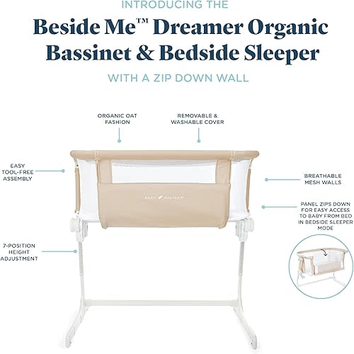 Baby Delight Beside Me Dreamer Bassinet | Bedside Sleeper & Baby Bassinet | 6-Position Height Adjustment | Organic Oat