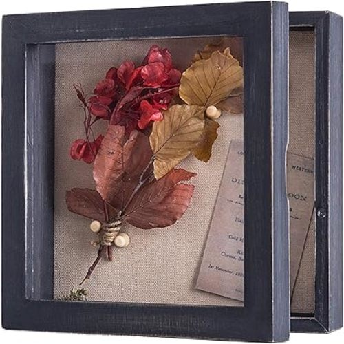Freezing point Shadow Box Frame 8x8 Shadow Box Display Case Cabinet Pin Picture Frame with Linen Back Memorabilia Bouquet Photos Butterfly Taxidermy Wedding Memory Box for Keepsakes Black