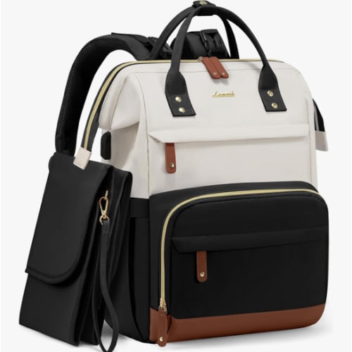 LOVEVOOK Diaper Bag Backpack, Baby Bag with Changing Station, Large Diaper Backpack for Mom Dads, Waterproof Mommy Bag for Boy and Girl, Travel Essential Baby Shower, Black-Beige