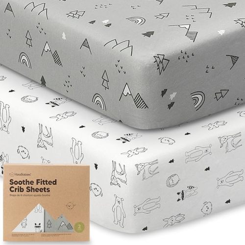 2-Pack Organic Crib Sheets for Boys, Girls - Jersey Fitted Crib Sheet, Baby Crib Sheets Neutral, Crib Mattress Sheet, Cotton Crib Sheets, Breathable Crib Sheet, Baby Mattress Sheets (Woodland)