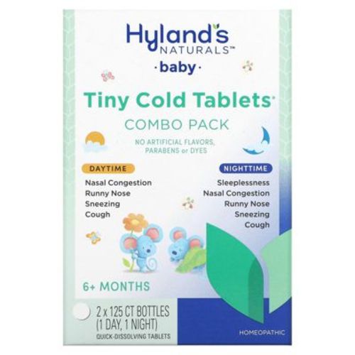 Hyland's Naturals Baby, Tiny Cold Tablets Combo Pack, Daytime/nighttime, 6+ Months, 2 Bottles, 125 Quick-dissolving Tablets Each