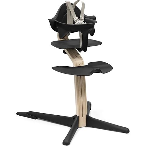 Stokke Nomi High Chair, Black/Natural - Inspires Active Sitting - Tool-Free, Seamless Adjustability - Includes Baby Set with Removable Harness for Children 6-24 Months