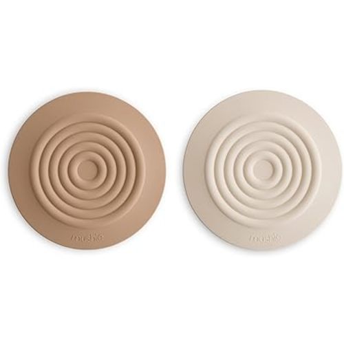 mushie Silicone Drain Stopper 2-Pack | 5.5 inch Diameter Bathtub Flat Suction Cover (Natural/Shifting Sand)
