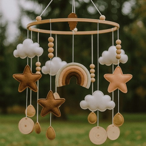 Cozybaby Baby Nursery Mobile | Beautiful Gender-Neutral Rainbow Mobile for Crib with Clouds, Stars, and Gold Details