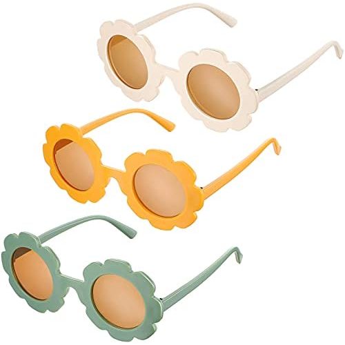 3 Pieces Kids Flower Sunglasses Toddler Girls Round Flower Glasses Baby Cute Sunglasses Outdoor Beach Colorful Eyewear