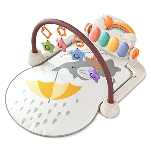 TUMAMA Baby Gym Activity Play Mat with Sounds,Lights and Music, Play Piano Gym,Early Development Light Up Playmat Toy Gift for Newborn Infants 0,3,6,9months (Elephant)