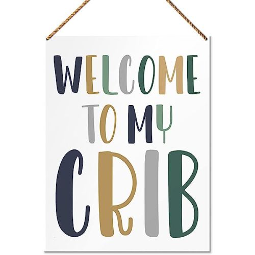 QVUXZ Wood Decorative Sign, Welcome to My Crib, Nursery Kids Son Room Playroom Decor, Size 7.87x10.23 inches, Gift for Newborn Baby Boy