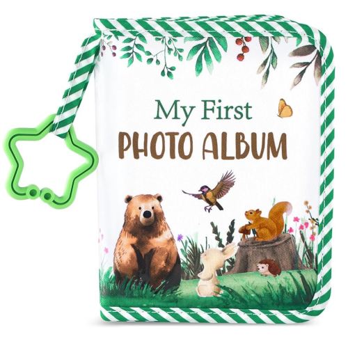 Baby's My First Family Album Soft Photo Cloth Book Greenery Bear My First Book of Photos Baby Memory Album Gift Holds 4x6 Pictures for Babies Newborn Toddler & Kids Girls Baby Shower