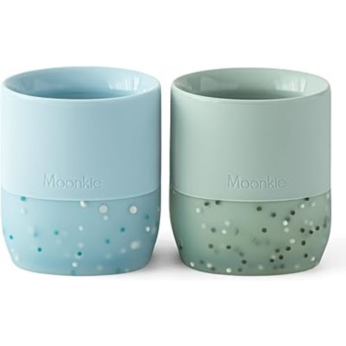 Moonkie Silicone Baby Cups 4 Months+ | Open Training Drinkware for Infants with Confetti Sprinkles | Baby-Led Weaning Essential | 2 oz (Ether/Mint, 2 Pack)