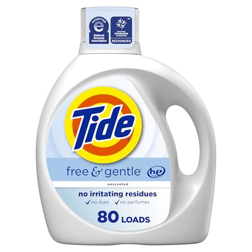 Tide Free & Gentle Liquid Laundry Detergent, 105 fl oz, 80 Loads, HE Compatible