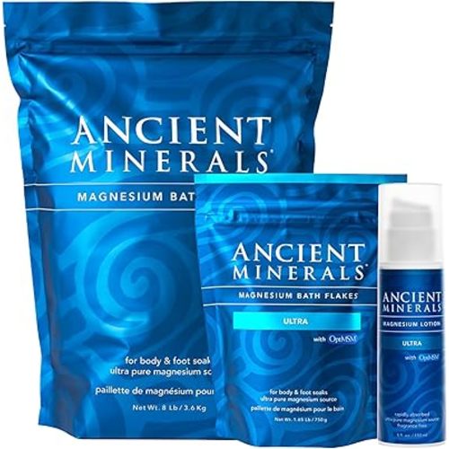 Ancient Minerals Magnesium Bath Flakes - Magnesium Lotion and Bath Flakes Ultra with MSM - Pure Genuine Zechstein Chloride