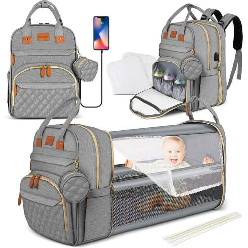 WUBEN Diaper Bag Backpack Maternity Baby Nappy Changing Bag with Changing Pad Usb Charging Port, 20L Capacity Gray