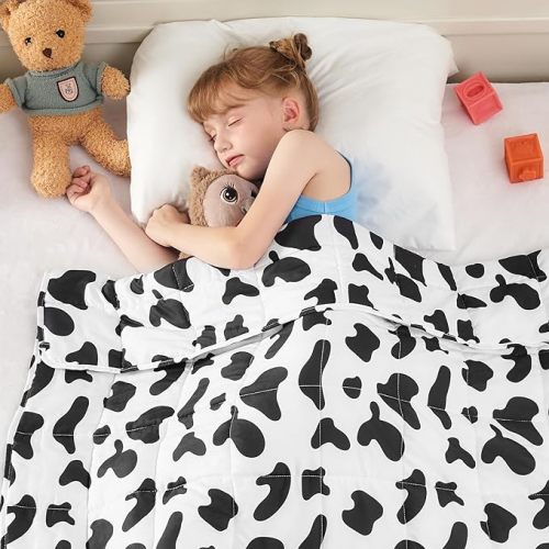 yescool Weighted Blanket Kids 5 Pounds (36"x48", 5lbs) Children Cooling Weighted Lap Blanket, Toddler Heavy Blanket for Sleeping, Comfortable Weighted Throw Blanket Perfect for 40-60lbs, White Cow - Cow-black-white - 36x48-5lbs
