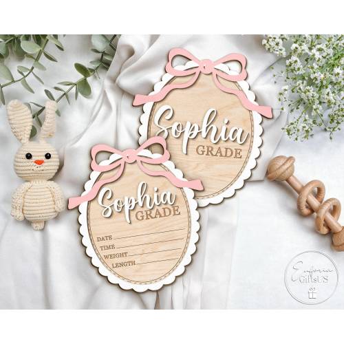 Baby Announcement Sign, Bow Birth Stats Sign, Birth Announcement Gift, Custom Newborn Stats, Bow Baby Name Sign, Pink Bow Coquette Baby Sign