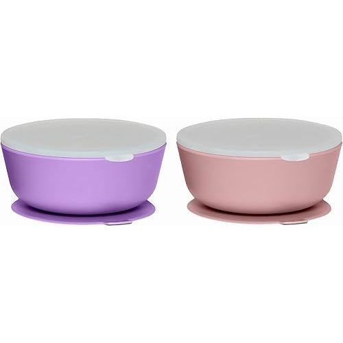 WeeSprout Suction Bowls for Baby & Toddlers (Set of 2) - 100% Silicone w/Plastic Lid - Leak Proof Feeding Supplies - Dishwasher & Microwave Safe Infant Dinnerware w/Extra Strong Base