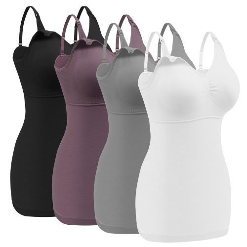 Angelhood Maternity Nursing Tank Tops for Breastfeeding,Womens Nursing Maternity Cami Built in Bra Sleep Bra