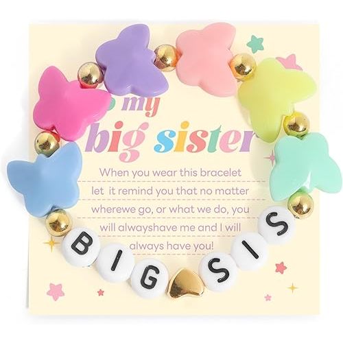 Big Sister Bracelets, Heart Charm Beads Stackable Bracelet Surfer Stretch Accessories Jewelry Gift for Big Sis