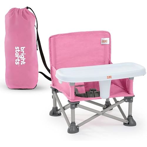 Bright Starts Pop 'N Sit Portable Booster, Indoor/Outdoor Use, Floor Seat with Feeding Tray, Pink, 6 Mos - 3 Yrs