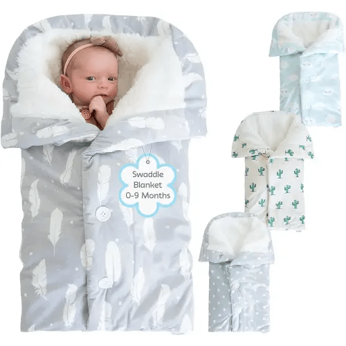 Swaddle Blanket for Baby Boy or Girl 0-9 Months - Multi Use Baby Wrap Swaddle - Soft, Plush Exterior and Warm Fleece Interior Lining Keep Newborn Snug and Cozy - Boho Feathers