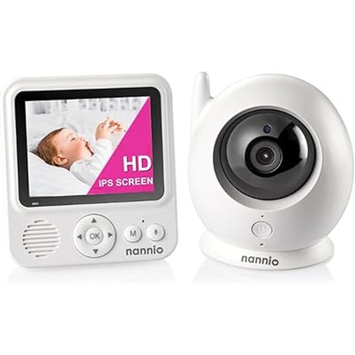 nannio Upgraded Hero HD Baby Monitor with Camera & Audio, 720p IPS Screen, 1000ft Range, Clear Night Vision, 2-Way Audio, Temperature Sensor, Muti Lullabies, Secure Transmission, No WiFi, Ideal Gifts