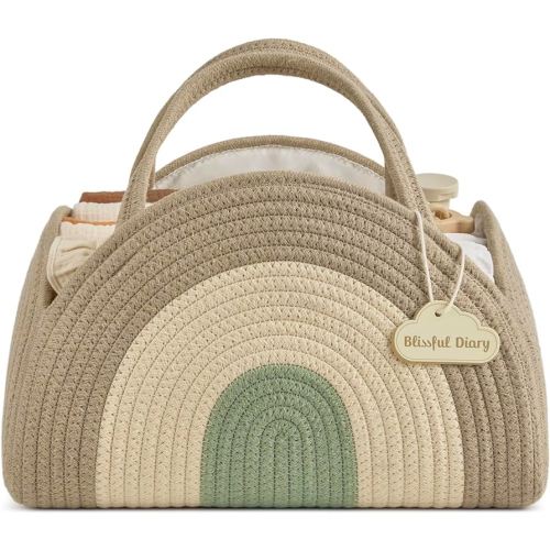 Blissful Diary Baby Diaper Caddy Organizer, Cotton Rope Diaper Caddy Basket, Large Storage Basket for Newborn Boys and Girls, Gift for Baby Shower List, Newborn Essentials, Natural Rainbow