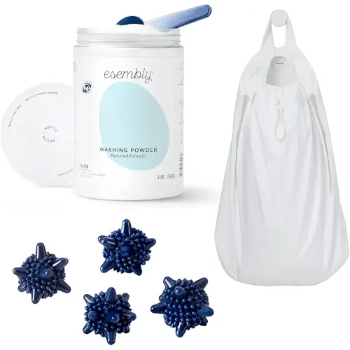 Esembly Laundry Essentials Bundle | Laundry Detergent Canister, Agitators (4-Pack), and Pail Pouch (Sea Salt)