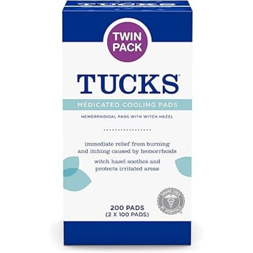 TUCKS Medicated Cooling Pads, 200 Count - Witch Hazel Pads for Sensitive Areas, Cleanse and Protect from Irritation