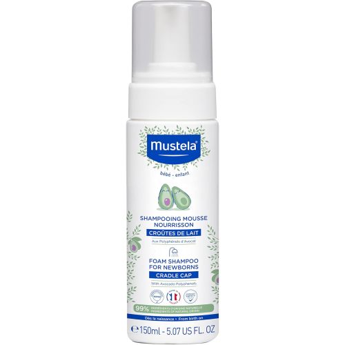 Mustela Cradle Cap Foam Shampoo for Newborn - Baby Shampoo with Natural Avocado - Tear-Free & Fragrance-Free - 5.07 fl. oz.