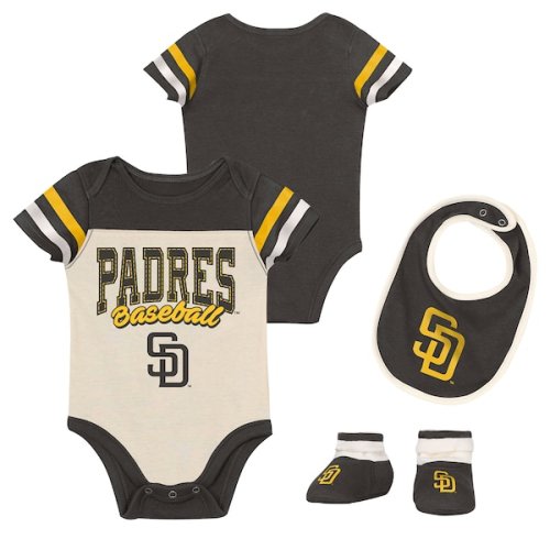 Newborn San Diego Padres Outerstuff Brown Up One Three-Piece Bodysuit, Bib & Booties Set