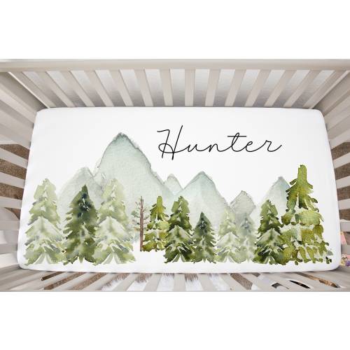 Forest Crib Sheet, Woodland Baby Bedding, Pine Trees And Moutains Crib Sheet, Custom Crib Sheet Boy, Wilderness Nursery, Baby Gift - Wig