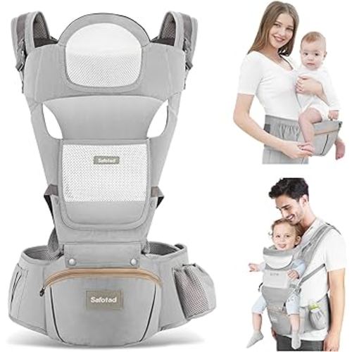 Baby Carrier with Hip Seat,Ergonomic M Position 6in1 Baby Carrier Newborn to Toddler,Head Support and Breathable Mesh Newborn Carrier,Adjustable Baby Holder Carrier for Dad&Mom-Grey