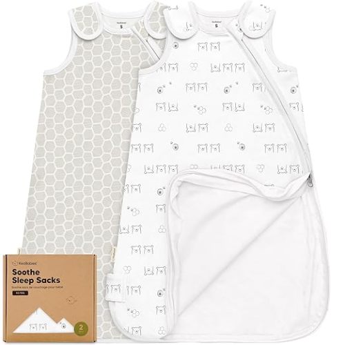 2-Pack Organic Baby Sleep Sacks, 100% Cotton - Soft & Breathable 0.5TOG Baby Wearable Blanket, Toddler Sleeping Sack 0-6 months,Easy to Wear Transitional Swaddles for Newborns,Infants (Bumble Bear, S)