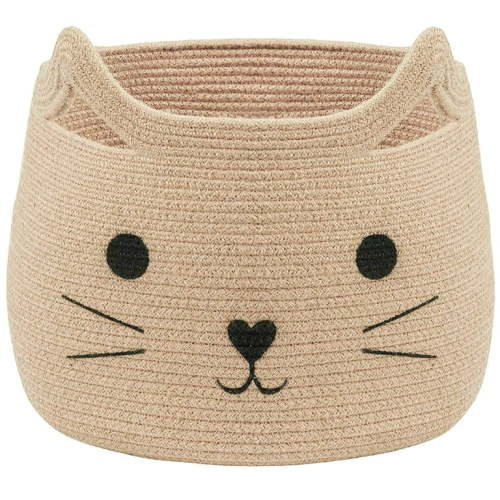 VK·LIVING Storage Baskets Large Woven Cotton Rope Basket with Cute Animal Design Laundry Basket Organizer for Towels, Blanket, Toys, Clothes, Gifts – Pet or Baby Gift Baskets 15"L x 14H"