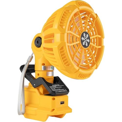 Portable Cordless 3 speeds Fan For Dewalt 20V/60V Lithium-Ion Battery Powered, with USB Charging Port, and for Bedroom,Outdoor,Camping and Job Site(Battery not included)