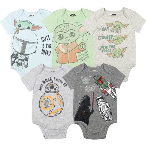 STAR WARS Chewbacca C-3PO R2-D2 Darth Vader Yoda 5 Pack Short Sleeve Bodysuits Newborn to Infant