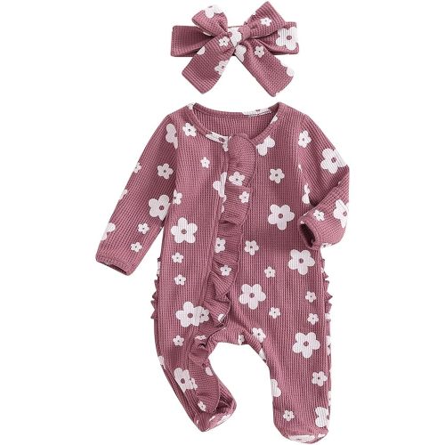 Ayalinggo Newborn Baby Girl Fall Winter Outfits Clothes Knit Jumpsuit Ruffle Romper Newborn Coming Home Outfit for Baby Girl