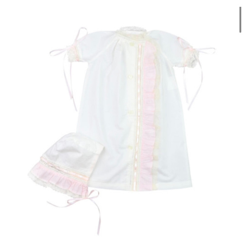 Ivory And Pink Lace Baby Gown And Bonnet - Cecil and Lou