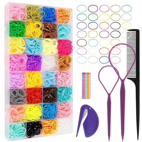 32 Colors Small Hair Ties - 2000Pcs Rubber Bands for Hair Elastic Baby Hair Tie Colorful Hair Rubber Bands Set with Hair Clips Hair Styling Tool Hair Accessories for Women Girls Toddlers Kids