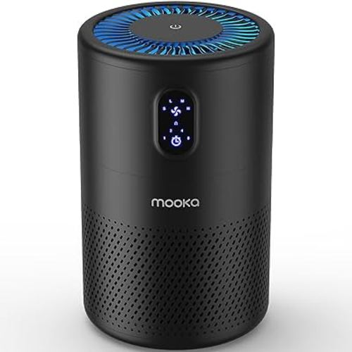 MOOKA Air Purifiers for Home Large Room up to 1076 ft², H13 True HEPA Air Filter Cleaner, Odor Eliminator, Remove Smoke Dust Pollen Pet Dander, Night Light(Available for California)-Black