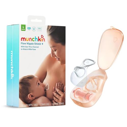 Munchkin® Flow Nipple Shield + with See-Thru Channel to Watch Milk Flow - Nurse Confidently and Meet Your Breastfeeding Goals - 24mm