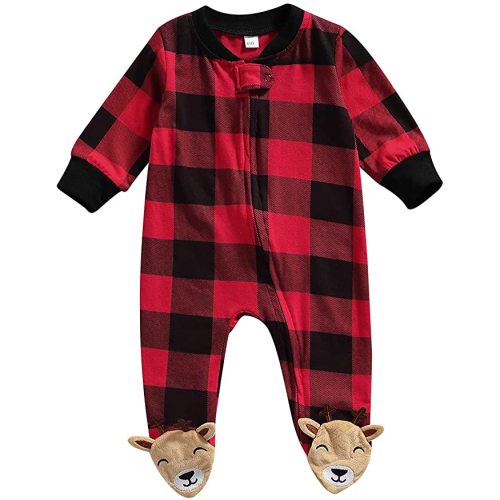 Newborn Baby Girl Boy Footie Romper One Piece Jumpsuit Sleeper Infant Clothes - Plaid Zipper Footie B - 6-9 Months