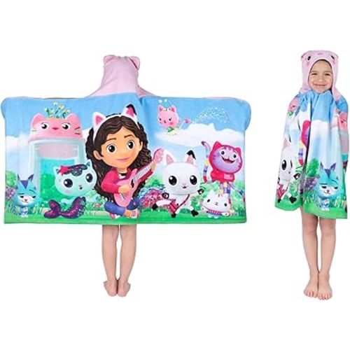 DreamWorks Gabby's Dollhouse Bath/Pool/Beach Soft Cotton Terry Hooded Towel Wrap, 24 in x 50 in, By Franco Kids