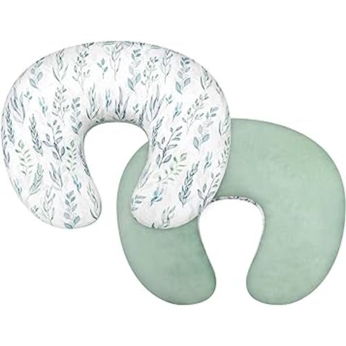DILIMI Nursing Pillow Cover, Soft Stretchy Nursing Covers for Breastfeeding Pillows, 1 Pack Reversible Removable Slipover for Baby Boy and Girls, Green Leaf,